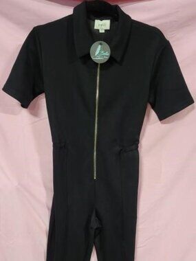 P CILL BLACK ZIPPER MODAL JUMPSUIT - S